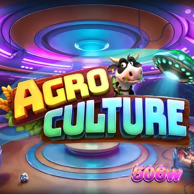 Interface do slot AgroCulture com elementos de fazenda e naves alienígenas.